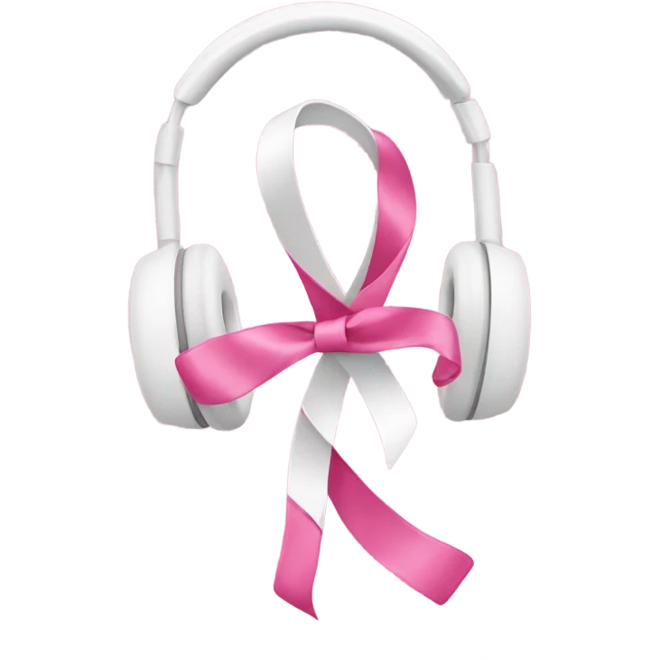 White Earphones with pink ribbon emoji