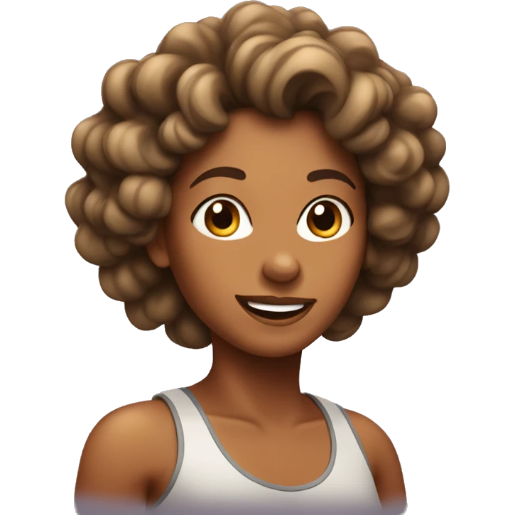 running woman with curls, tanned skin emoji