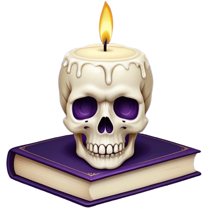 skull candle on black occult books dark purple emoji