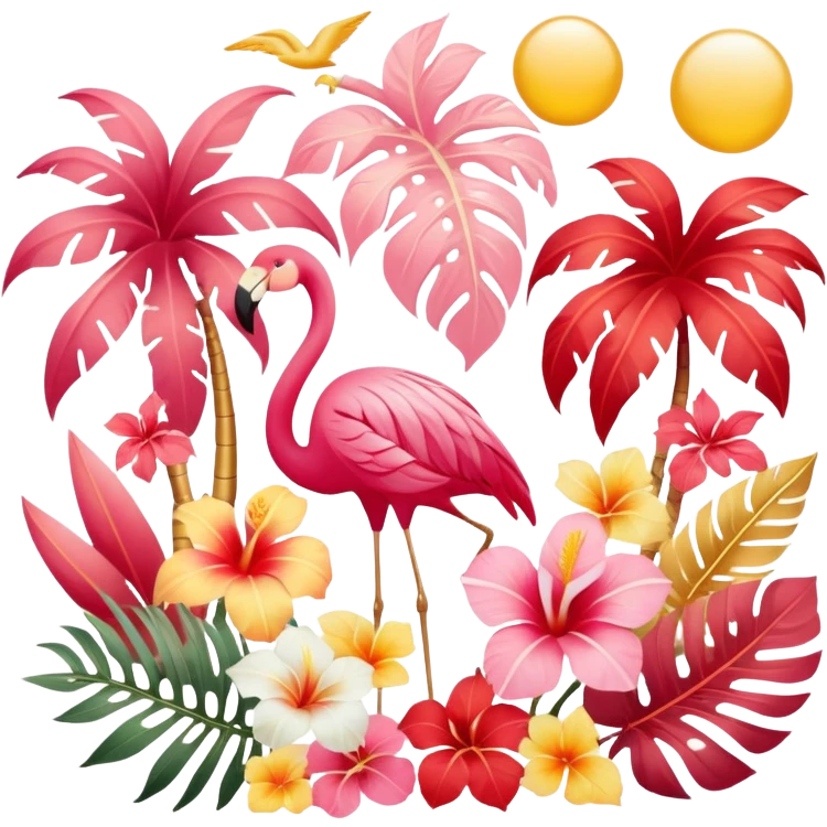 Romantic pink-red-gold-yellow-white pastel lush tropical exotic aesthetic emoji