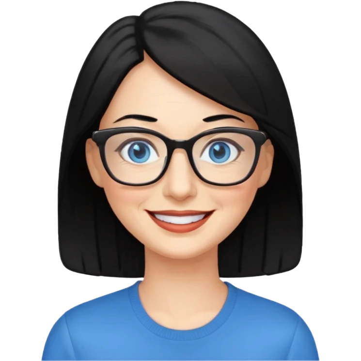 woman 50 years old, black hair, blue eyes, glasses emoji