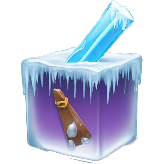 ippy ( story protocol ) placed in an ice cube and holding an icicle emoji