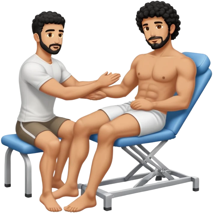 Sehr Gebräunter ausgezogrner Mann (araber mit schwarzen locken und ziegenbart) bekommt fußmassage von einem anderen mann emoji