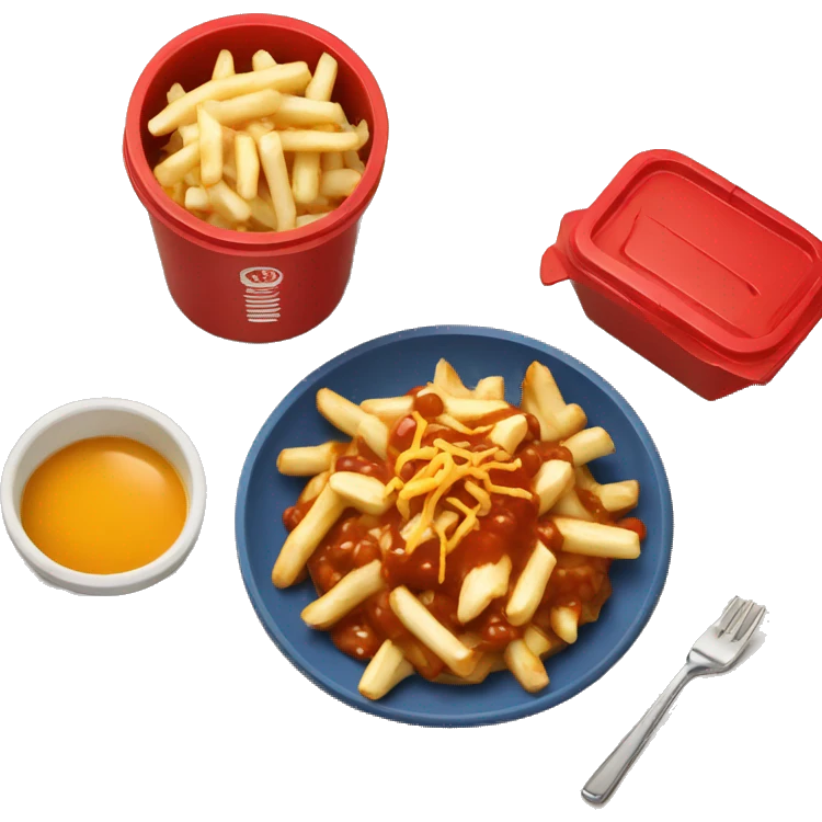 Poutine with red container add cheese and gravy emoji