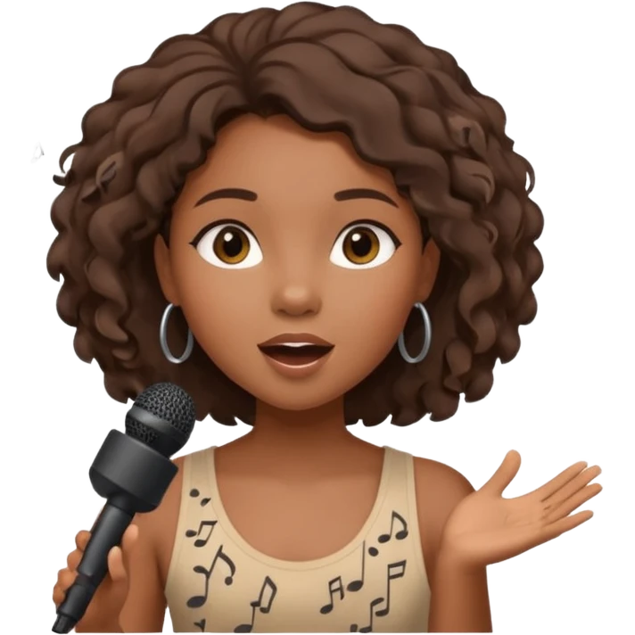 African American girl singing with microphone in her hand Abe music notes everywhere floating around emoji