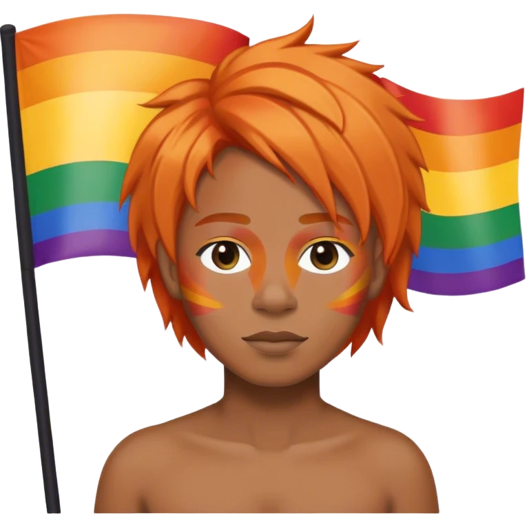 Black emojie with orange hair and he is fat with a pride flag emoji
