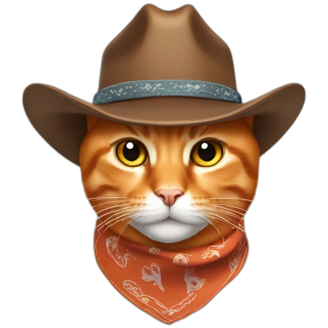 Orange cat with cowboy hat and bandana emoji