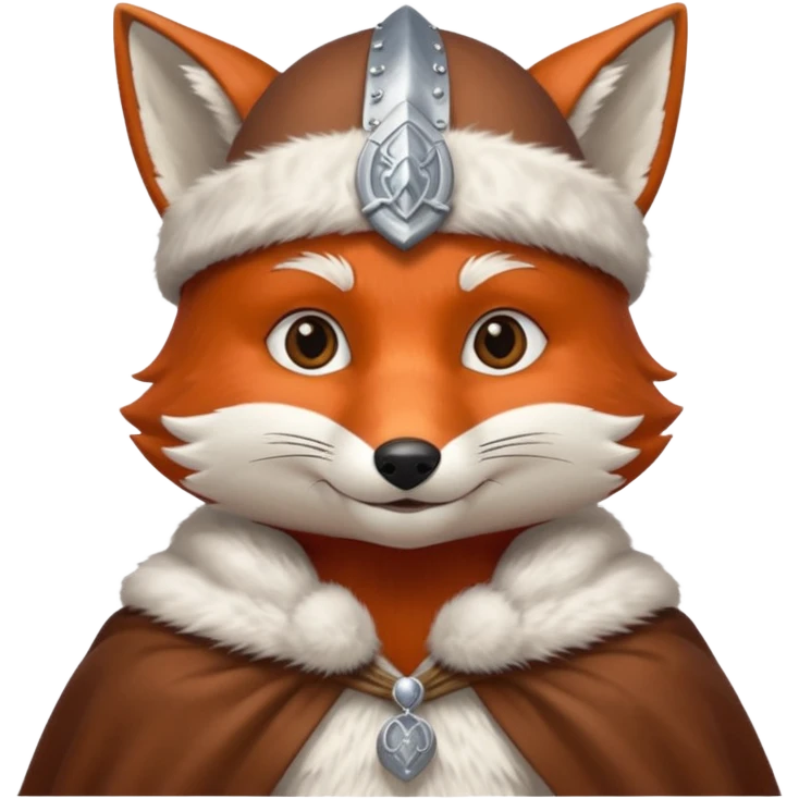 Fox wearing viking silver hat and fur cape emoji