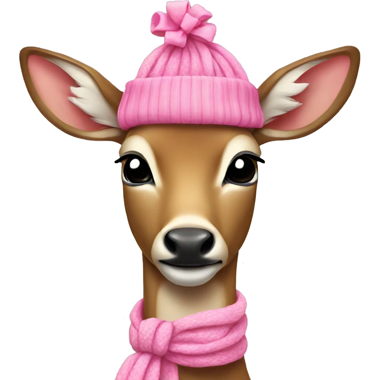 Deer wearing a pink scarf with a bow on its head  emoji