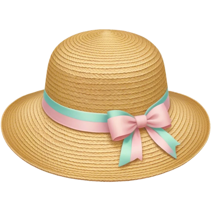 A woven sun hat with a pastel ribbon emoji