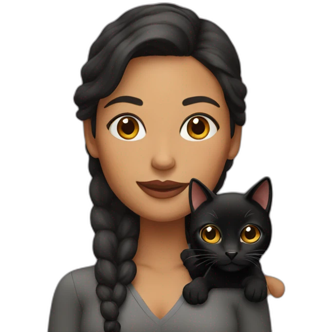 Latina woman with a black cat emoji