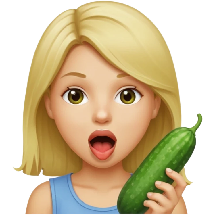Girl mouth open. Cucumber in her mouth dirty blonde hair emoji