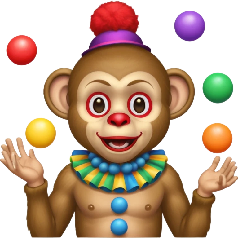 Monkey clown juggling balls, half body emoji