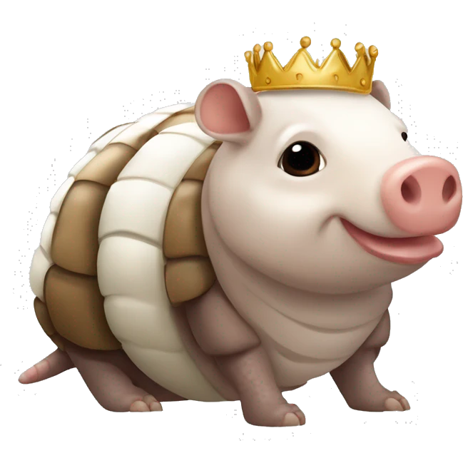  Brown and white piebald chubby round armadillo pig panda centipede armadillo wearing a crown emoji