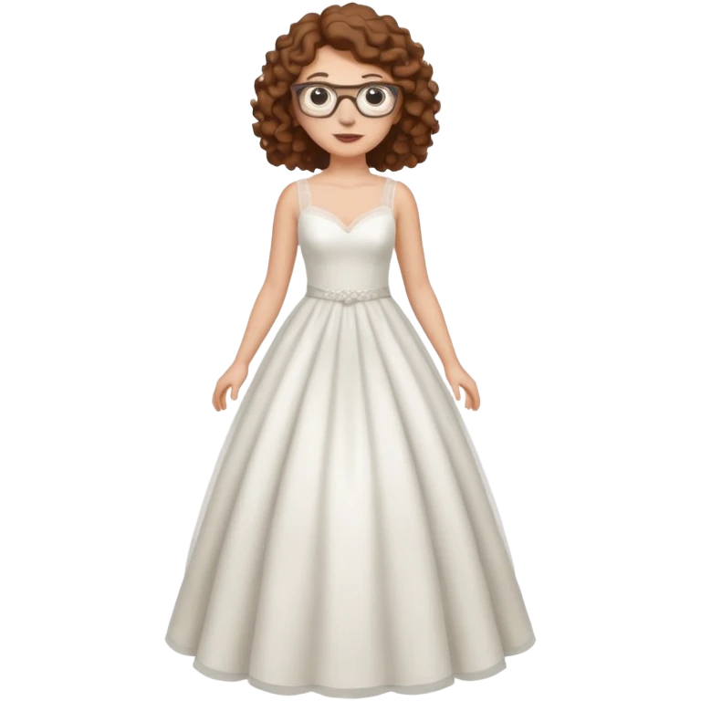 Chica blanca, pelo rizado, gafas, vestido novia, cuerpo entero, pelo castaño emoji