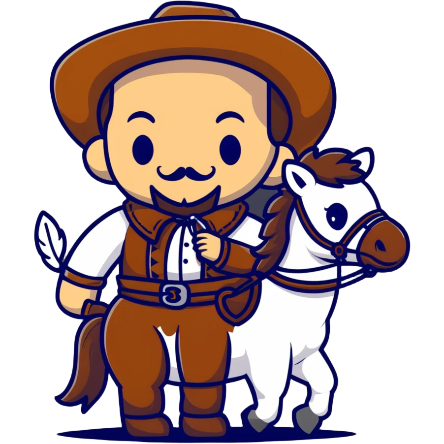 Cowboy Shakespeare with ruff collar and quill pen on a horse emoji