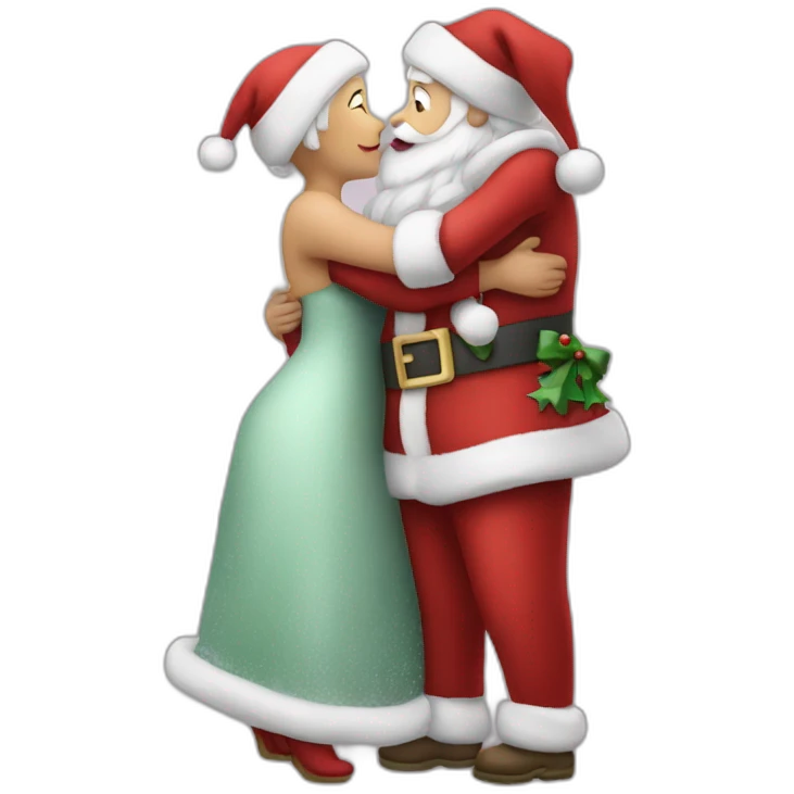 full body santa and mrs. claus kiss hug emoji