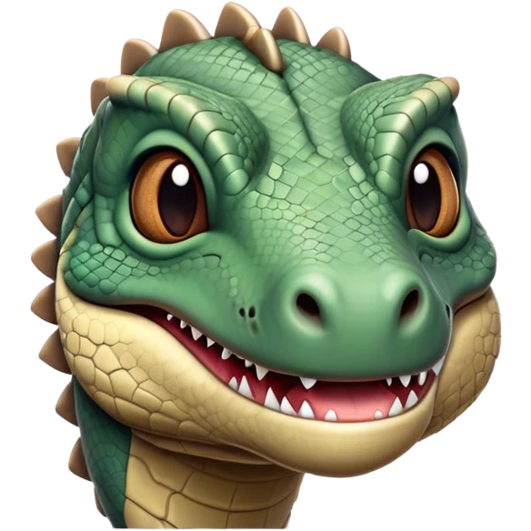 Cinematic Realistic Cute Komodo Dragon Portrait Emoji, Head tilted playfully and inquisitively, featuring a compact, robust build with finely detailed, textured scales in natural earthy hues and a characteristically alert face with bright, curious eyes, rendered with lifelike clarity, high shine, affectionate and surprisingly endearing, styled with a touch of wild charm, soft glowing outline, capturing the essence of a mischievous yet lovable Komodo dragon that seems poised to inch its way out of the screen into your arms! emoji
