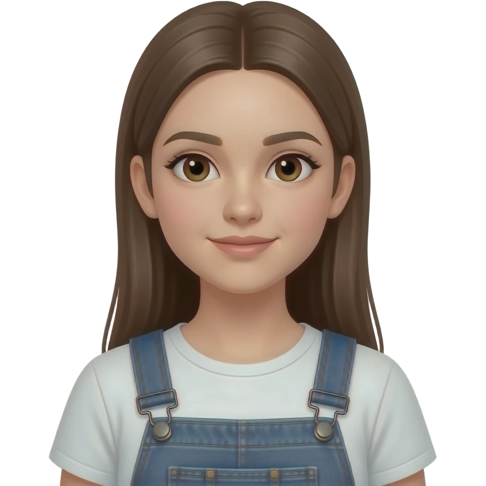 realistic pretty white skin long straight brown girl brown eyes long face wearing jeans overall HD emoji