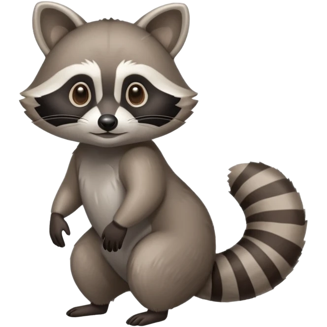 Create a single emoji of a Raccoon in full body, shown at a slight side angle in a natural, characteristic pose. Cute and stylized like an emoji, but clearly recognizable
 emoji