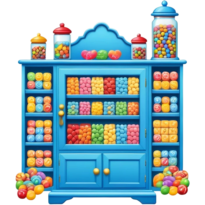 blue cabinet with candy on the top shelf emoji