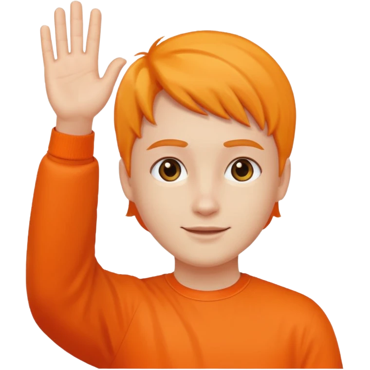 say hi with arm and hand. clothes with orange emoji