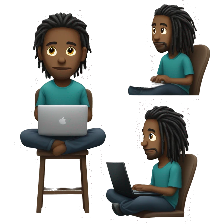 Black-guy-with-dreads-wearing-trackstuit-sitting-down-on-chair facing-foward-focused-on-laptop-computer- emoji