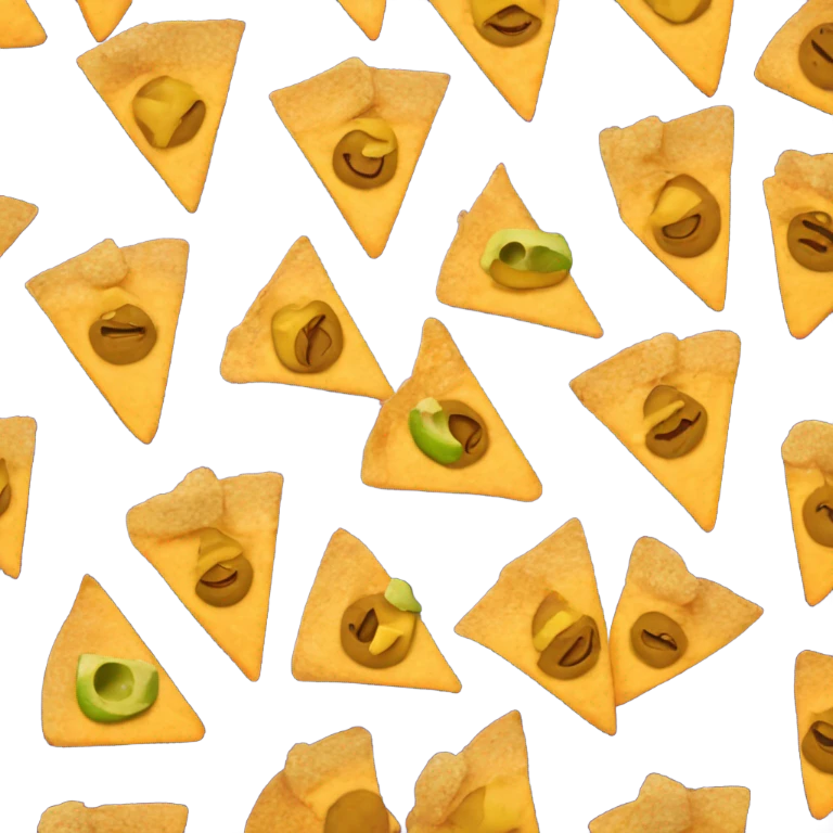 Nachos with guacamole and a cheddar sauce emoji
