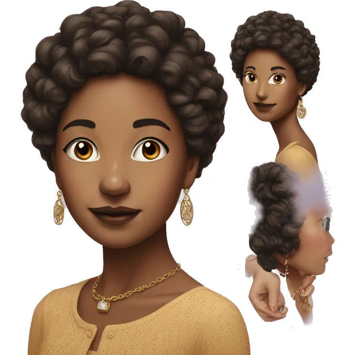realistic portrait of girl with 70s style earrings on emoji