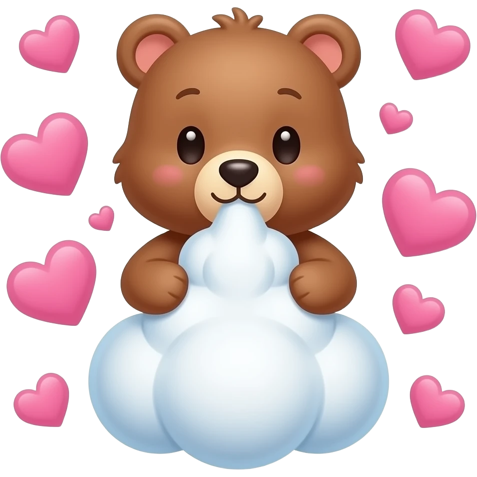 a bear who farts but he is cute with pink hearts around him emoji