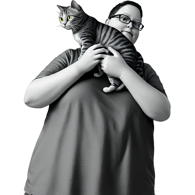 boy holding cat in greyscale emoji