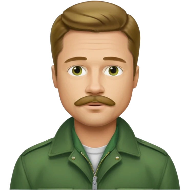 brad pitt with stache, wear green jacket emoji