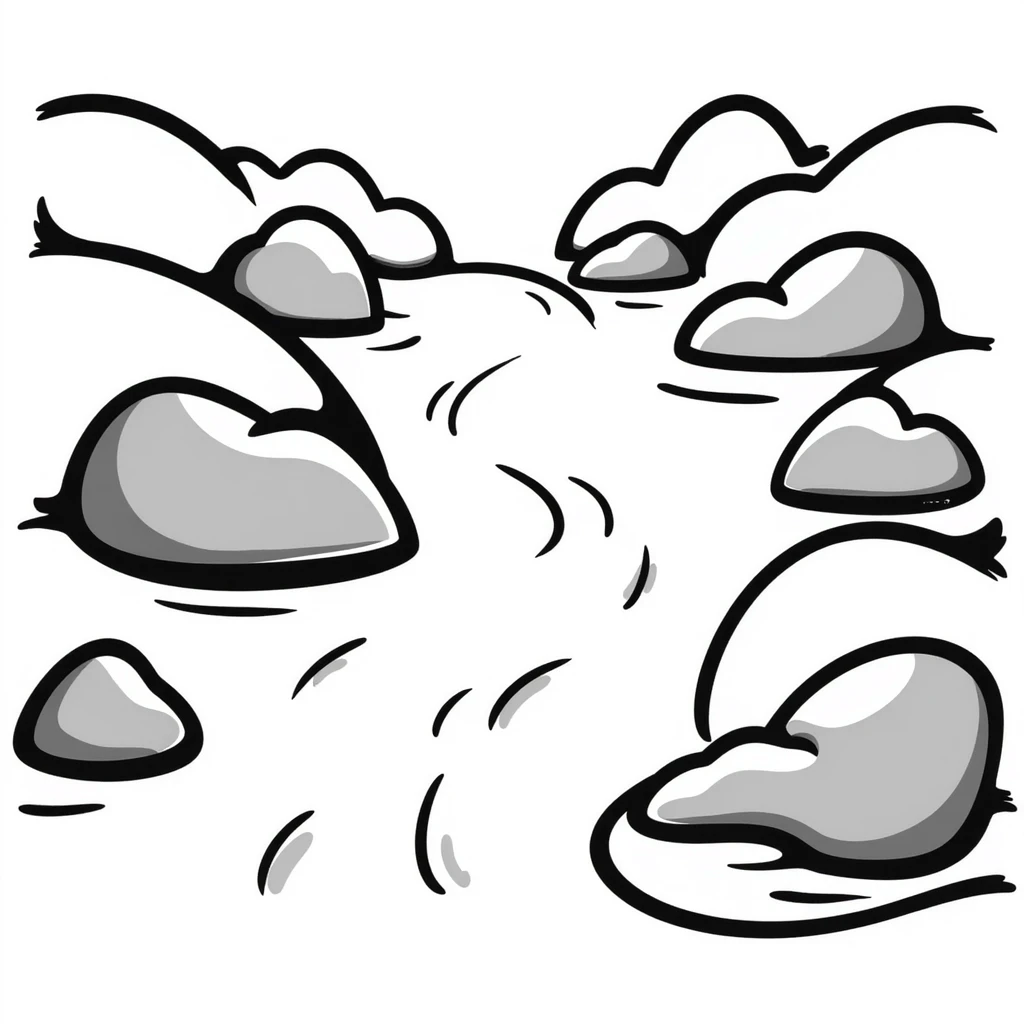 Hand-drawn river with ripples flowing through rocks emoji
