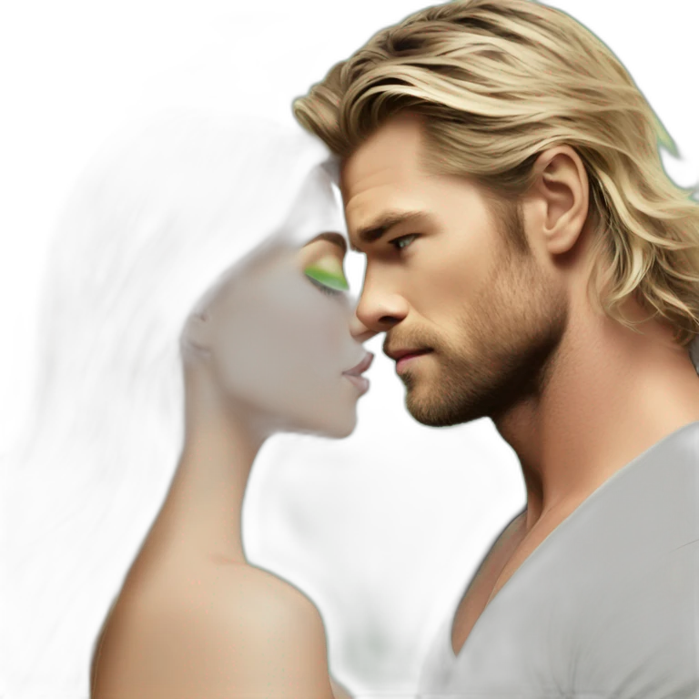 Chris hemsworth kiss blond woman with green eyes amd very very very long hair emoji