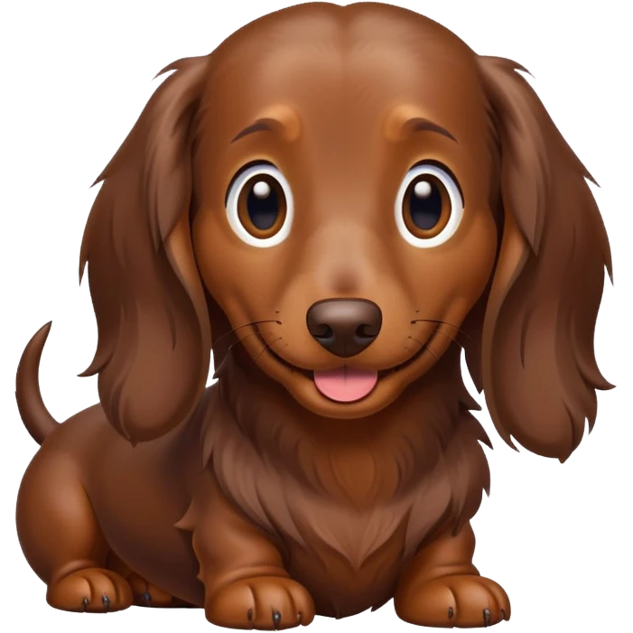 Chocolate long haired dachshund looking happy emoji