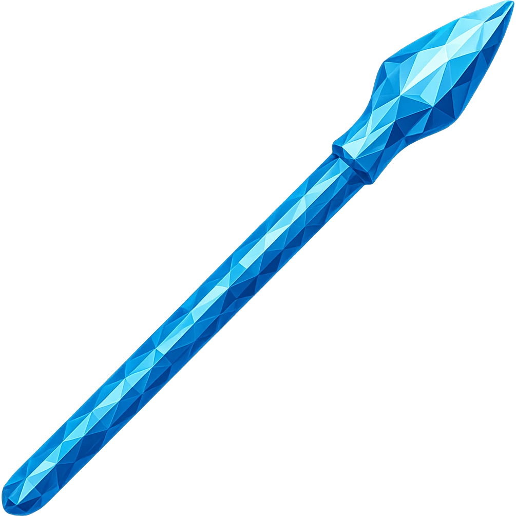 Transform the spear into a diamond version, matching the color, faceted texture, and shine of the diamond chestplate reference. Keep the exact shape and proportions of the original spear. Transparent background. The style should reflect a diamond faceted look with shine and clarity. emoji