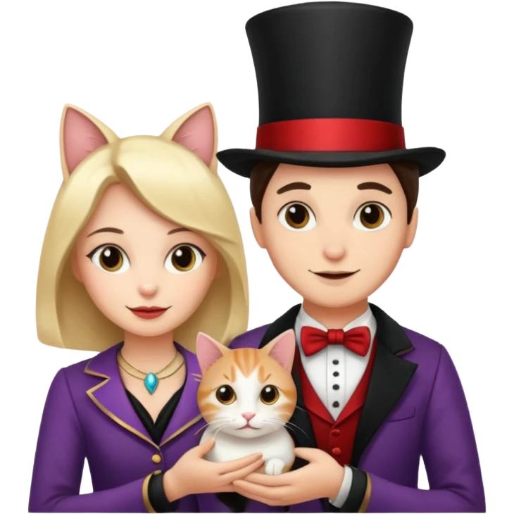 magician couple and their pet cat emoji