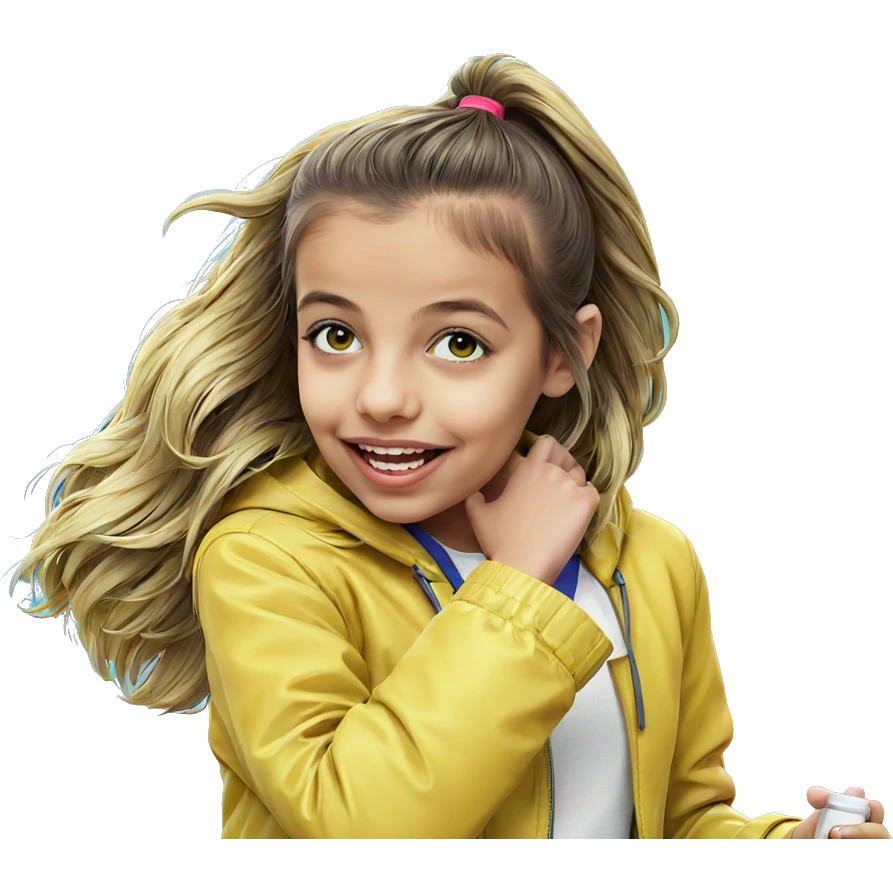 smiling girl in yellow jacket emoji
