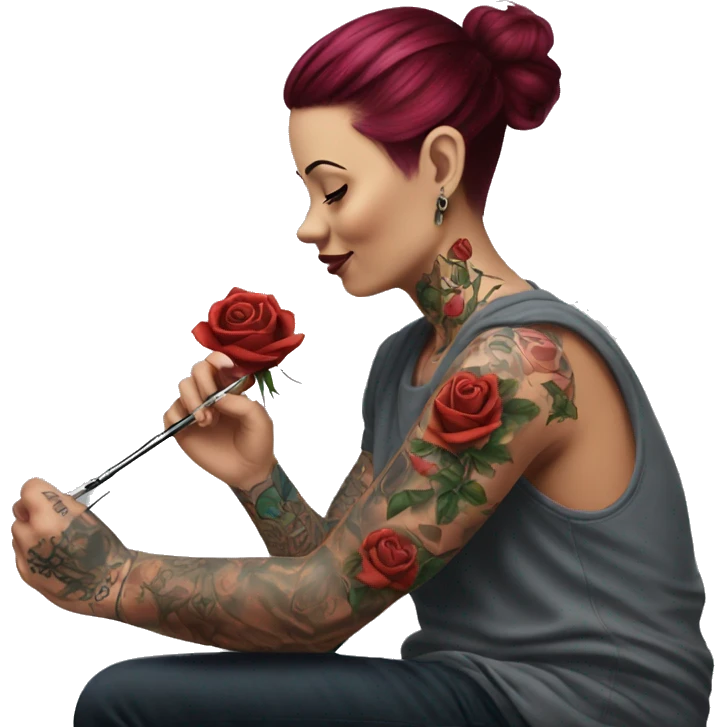 Tattoo artist tattooing a rose emoji