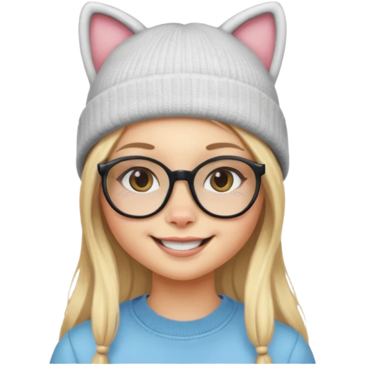 Blonde girl wearing cat  glasses and beanie, long hair emoji