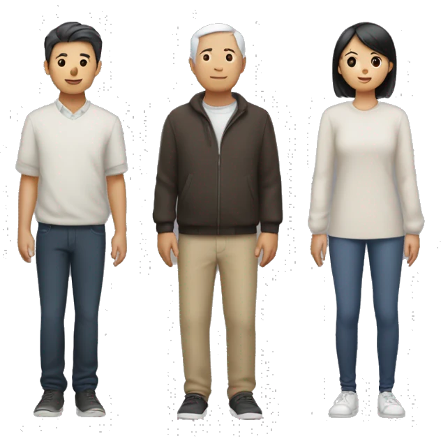 The image of three Asians standing side by side and holding each other's hands and Hold out a hand while looking at the front emoji