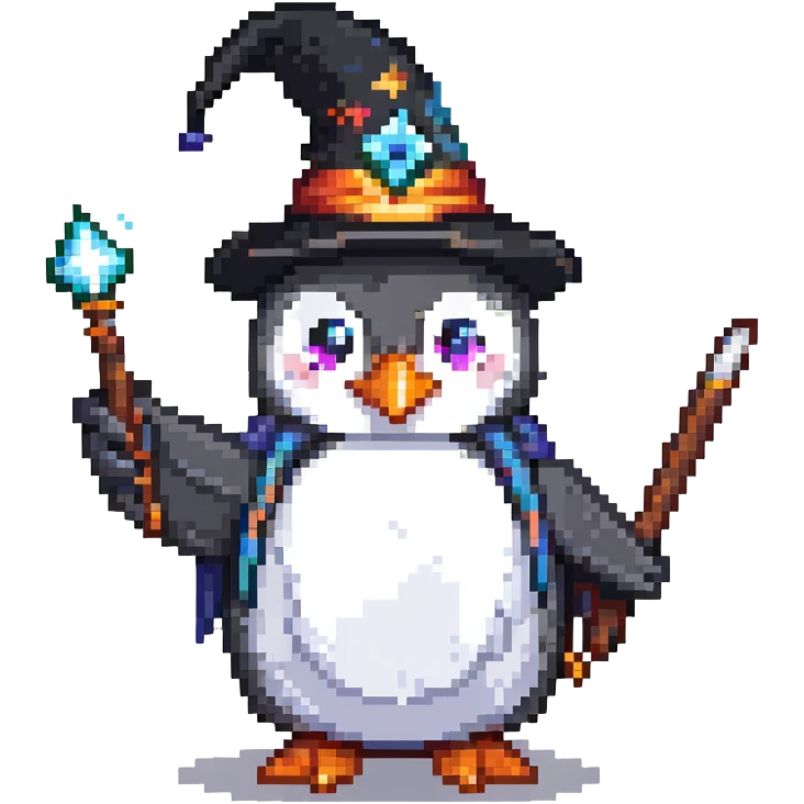 penguin wizard with magic wand emoji