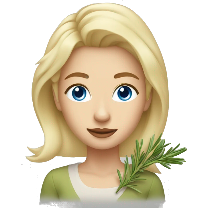 woman with blond Hair and Blue Eyes growing rosemary out of her head emoji