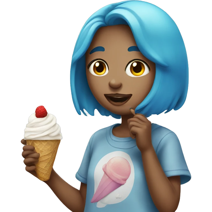 Girl with blue hair eating ice cream emoji