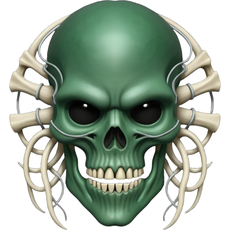 HR giger, wires, dark green flesh undead sorcerer, head. bones and skin emoji