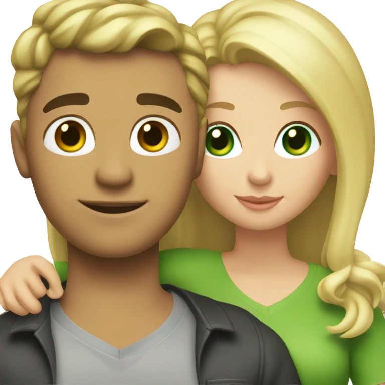 happy couple with contrasting styles, blonde girl green eyes emoji