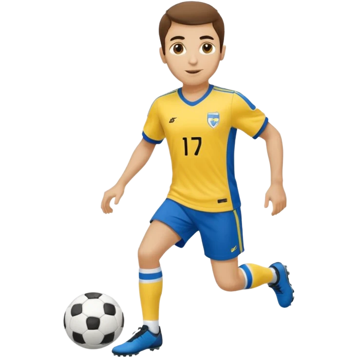 Persian soccer player in full soccer team kit with a yellow top, blue shorts and white socks, no soccer ball emoji