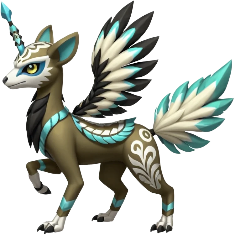 Giant big muscular strong puffy fluffy floofy Asian marked patterned Arrow-patterned chevron-marked Big-eyed anime-styled Colorful Shiny Tribal Skeletal masked armored Meloetta-Silvally-Solgaleo-Raikou-Pokémon-Digimon-Fakémon-fusion-hybrid-creature, full body emoji