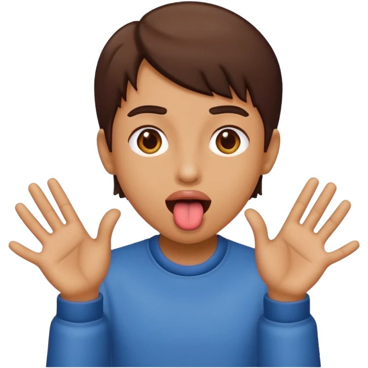 Tongue out with hands to the side, almost like swimming emoji