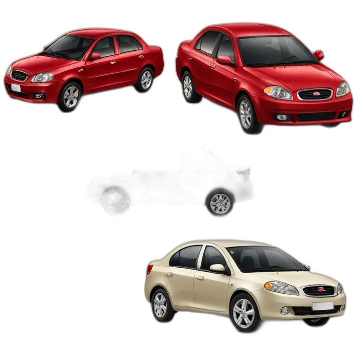 Car Geely CK in beige color next to Aveo in red color emoji